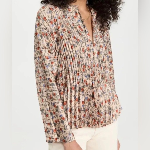 Vince Pomegranate Pleated Blouse - Picture 7 of 9